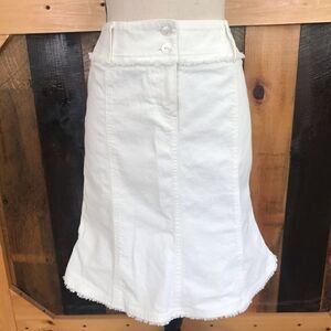 Escada white jean tulip style skirt with raw edge